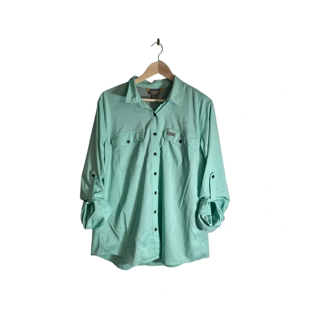 Ariat Women's Rebar Made Tough Venttek Workwear Button Down Shirt Teal Size XL - Picture 3 of 7